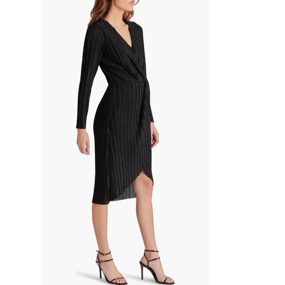 Steve Madden Elegant Crinkle Metallic Long Sleeve Black Dress Sz XS - Picture 4 of 13